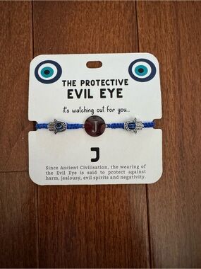 Protective Evil Eye Letter J Bracelet - Blue with Hamsa Charms